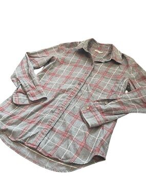 Faherty Plaid Button Down Shirt Small Gray Red Flannel Cotton